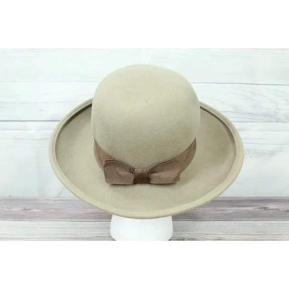 Seala Tan Brown Wool Felt Wide Brim Fedora Hat Italy Made - Picture 5 of 10